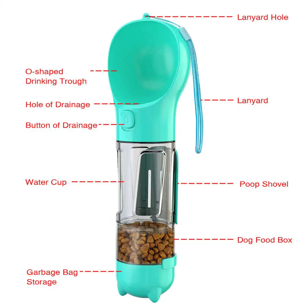 HydroPup™ Portable Multifinction Dog Water Bottle Pet Water Bowl Dispenser, with Food Container, Garbage Bag for Dogs Cats Walking