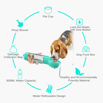 HydroPup™ Portable Multifinction Dog Water Bottle Pet Water Bowl Dispenser, with Food Container, Garbage Bag for Dogs Cats Walking